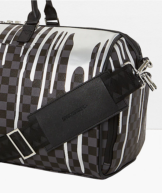 101309-sprayground-platinum-drip-black-checkered-duffle-bag-3.jpg Sprayground Platinum Drip Black Checkered Duffle Bag