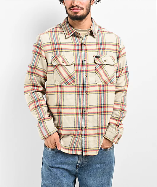 Brixton Bowery Sand & Red Flannel Shirt