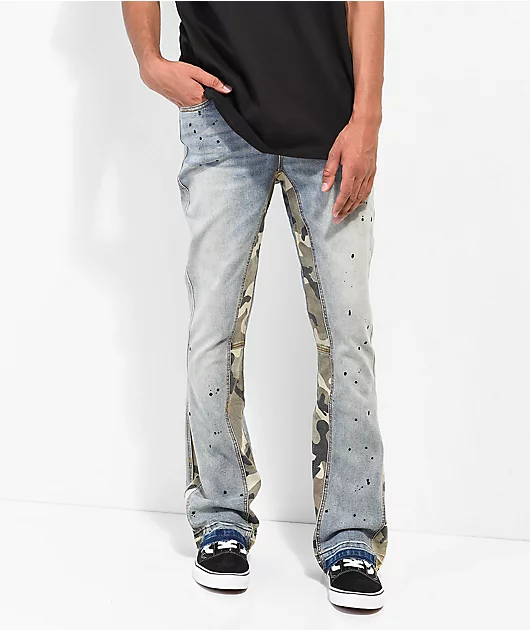 EPTM Camo & Light Blue Flare Denim Jeans