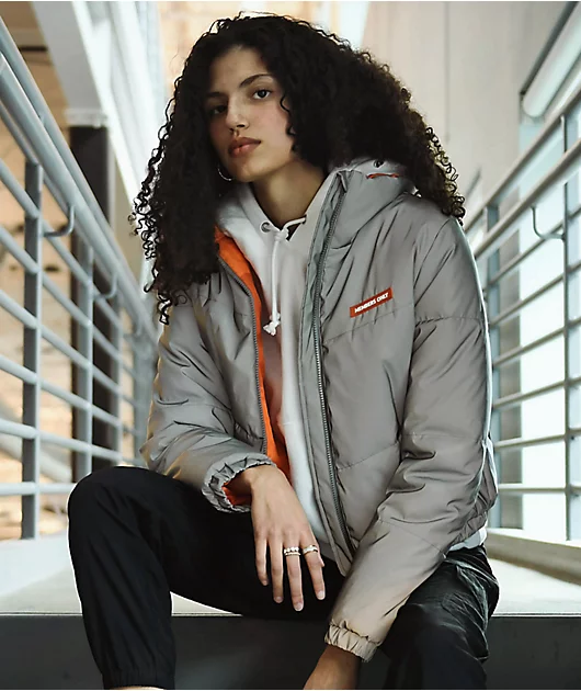 Members Only Hi Shine Silver Reflective Puffer Jacket