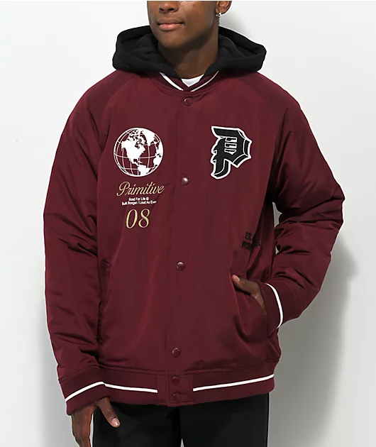 Primitive Two-fer Wine Hooded Varsity Jacket