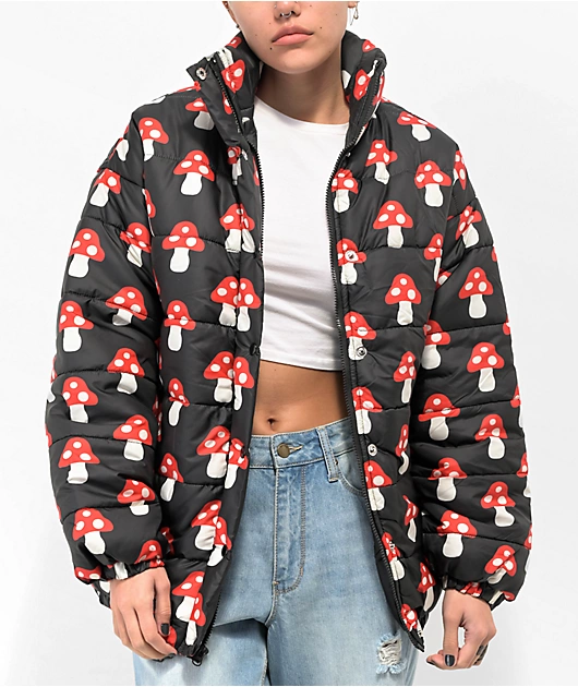 Daisy Street Mushroom Black Puffer Jacket