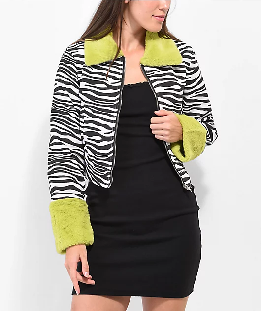 Daisy Street Zebra Fur Crop Twill Jacket
