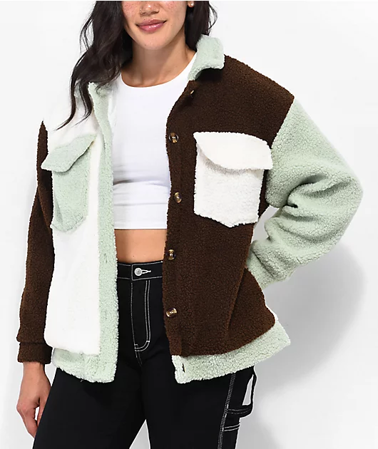 Daisy Street Colorblock Borg Jacket