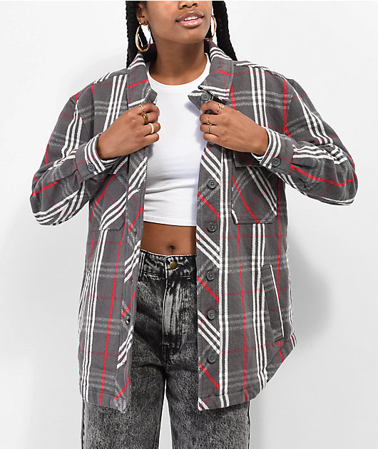 Empyre Kiva Charcoal & Red Plaid Flannel Shacket