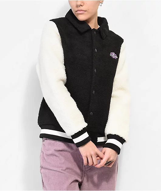 Petals by Petals & Peacocks Black & White Sherpa Varsity Jacket