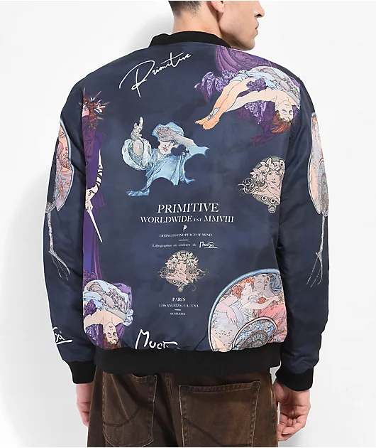 Primitive x Mucha Tragedy Navy Bomber Jacket