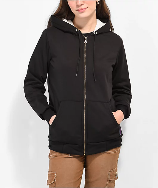 Members Only Black Sherpa Fleece Zip Hoodie