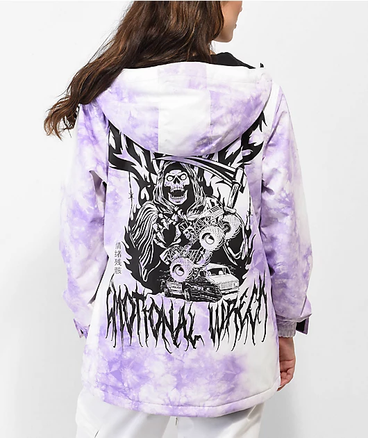 Broken Promises Emotional Wreck Purple & White Tie Dye Snowboard Jacket