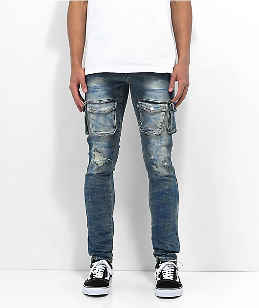 Lost Hill Medium Wash Denim Cargo Pants