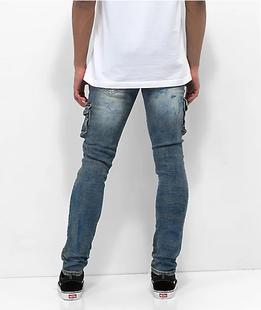 Lost Hill Medium Wash Denim Cargo Pants