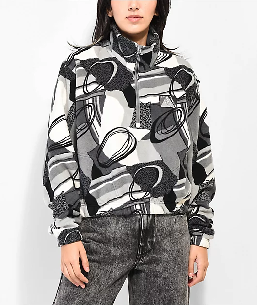 Reebok Classics Winter Grey Half Zip Crop Jacket