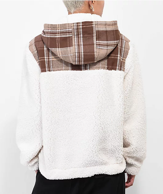 Dravus Beckler Brown Plaid Tech Fleece Quarter Zip Hoodie