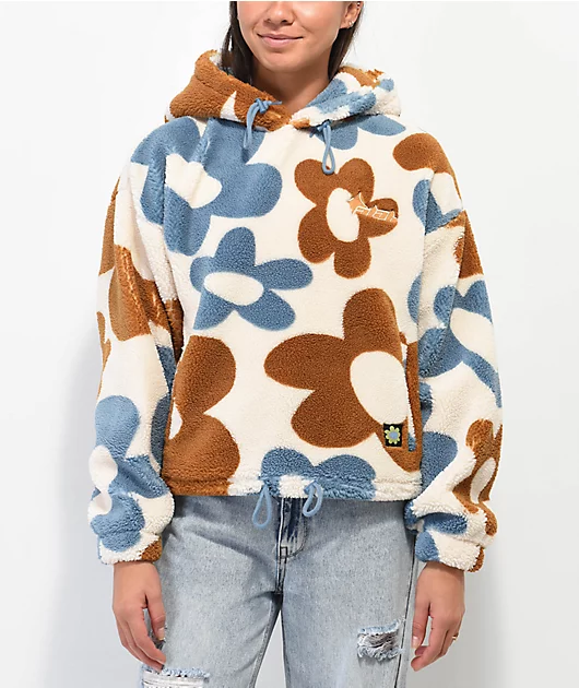A-Lab Kendallie Blue & Brown Crop Sherpa Hoodie