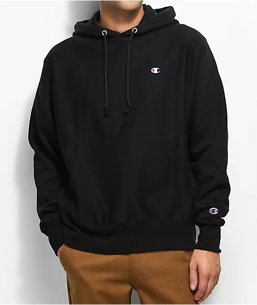 Champion Reverse Weave Small Logo Black Hoodie