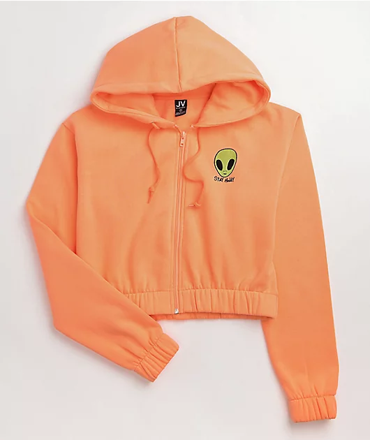 JV by Jac Vanek Stay Away Coral Zip Crop Hoodie