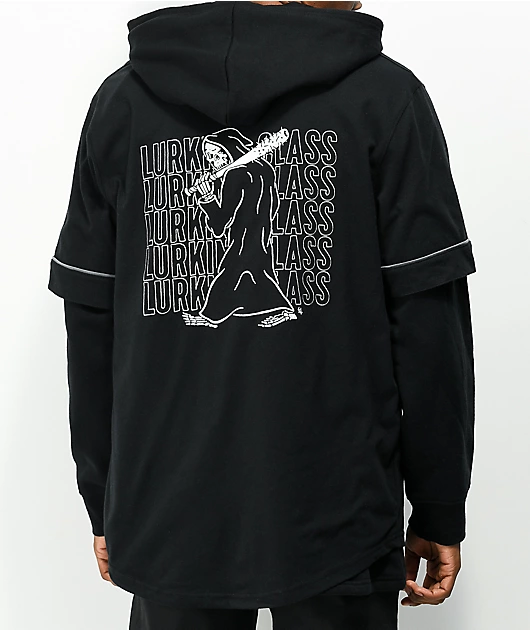 Lurking Class by Sketchy Tank Bat Layered Black Baseball Hoodie