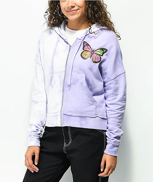 Empyre Caspian Butterfly Purple Tie Dye Crop Zip Hoodie