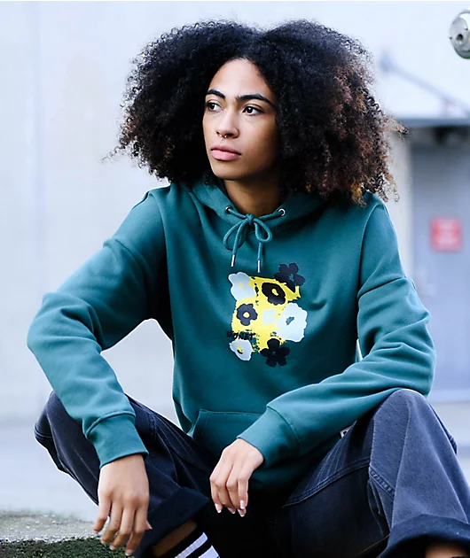 Monet Mason Blurred Flowers Turquoise Hoodie