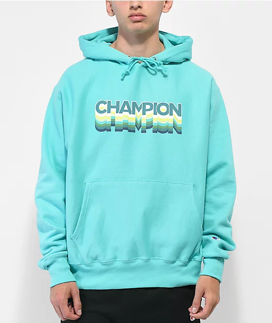 Champion Reverse Weave Multi Logo Teal Hoodie