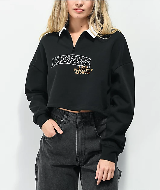 Petals and Peacocks Herbs Black Crop Sweatshirt