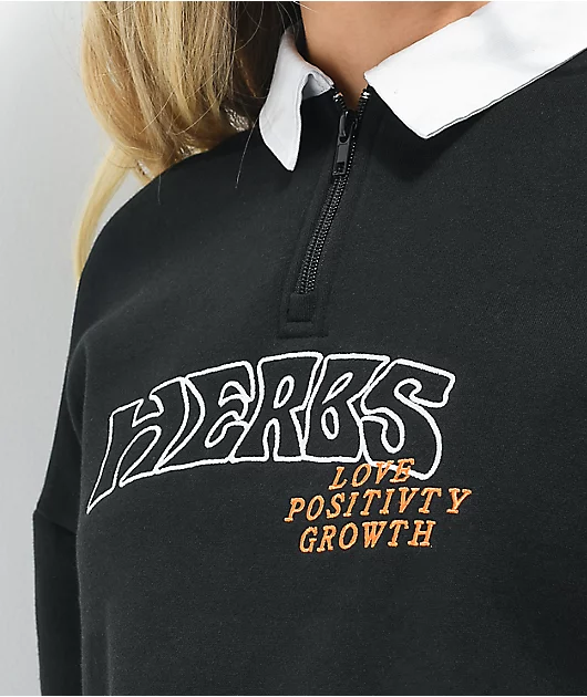 Petals and Peacocks Herbs Black Crop Sweatshirt