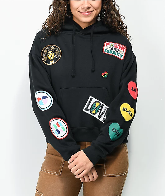 Cross Colours Patches Black Crop Hoodie