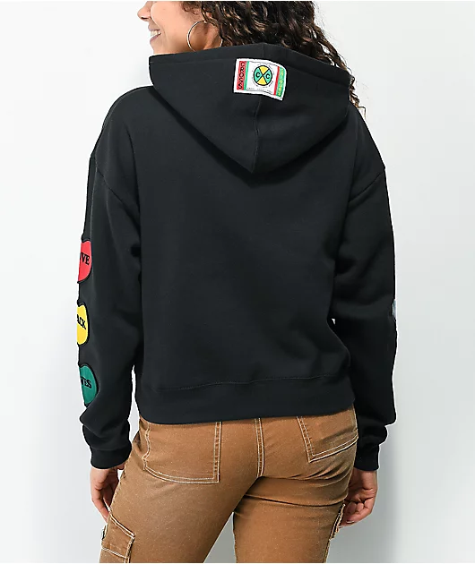Cross Colours Patches Black Crop Hoodie