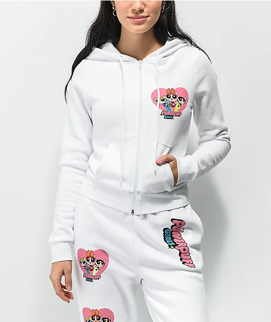 NGOrder x Powerpuff Girls White Crop Zip Hoodie