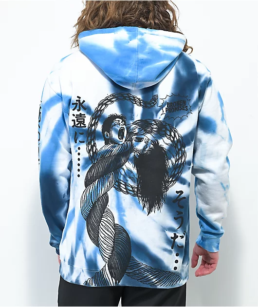 Broken Promises x Junji Ito Twisted Souls Blue & White Tie Dye Hoodie