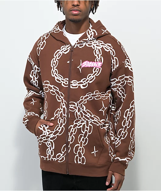 Salem7 Chains Brown Zip Hoodie