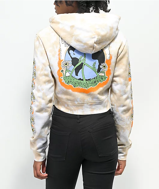 Empyre Rudy Grow Peace Tan Tie Dye Crop Zip Hoodie