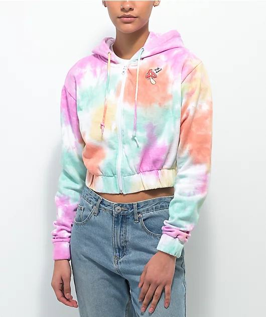 JV by Jac Vanek High There Mushroom Tie Dye Crop Hoodie