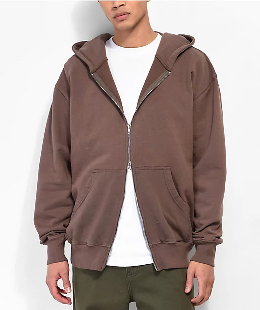 Shaka Wear Garment Dye Mocha Heavyweight Double Zip Hoodie