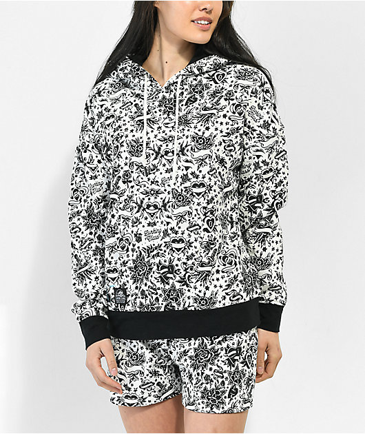 Lurking Class by Sketchy Tank U.E. Hearts Black & White Hoodie