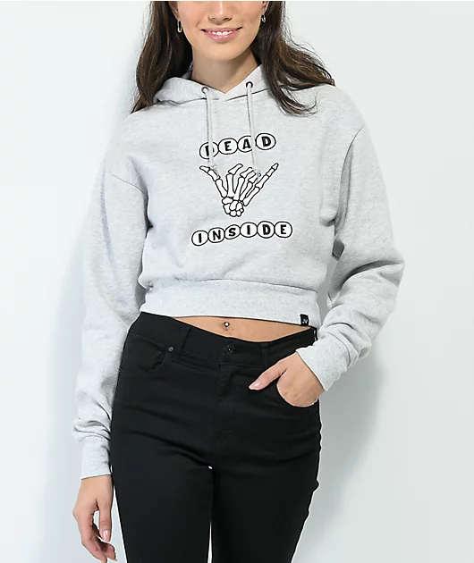 JV by Jac Vanek Dead Inside Heather Grey Crop Hoodie