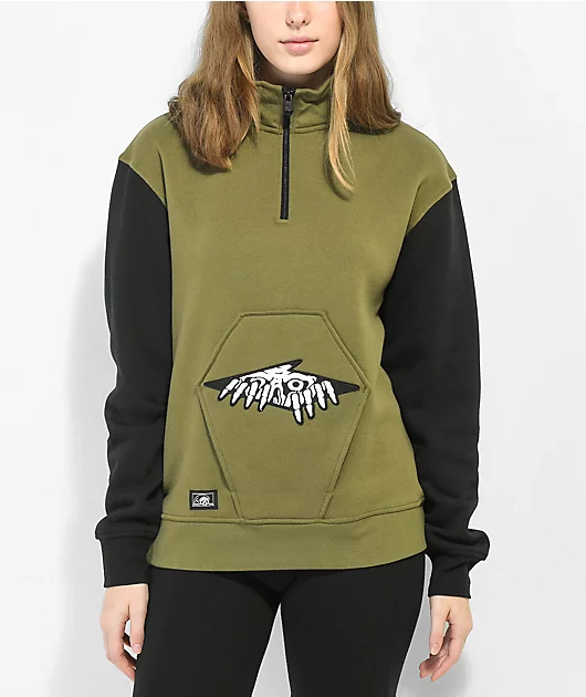 Lurking Class by Sketchy Tank Terror Coffin Green Quarter Zip Sweatshirt