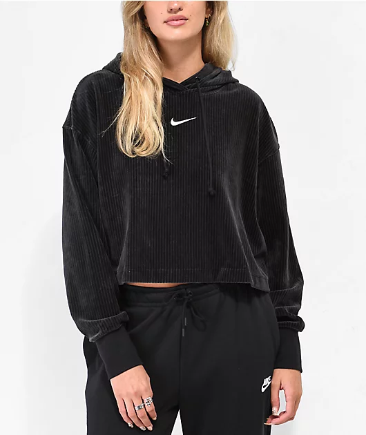 Nike Sportswear Velour Mod Black Crop Hoodie