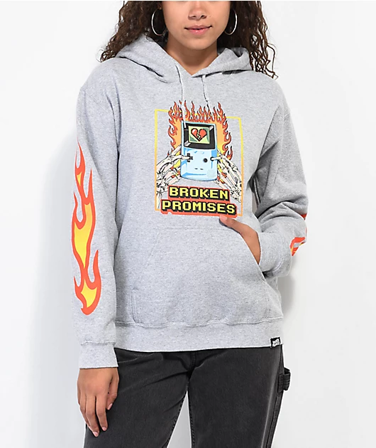 Broken Promises Pushing My Buttons Grey Hoodie