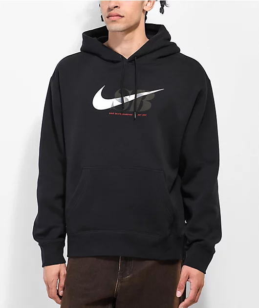 Nike SB Swoosh Through Black Pullover Hoodie