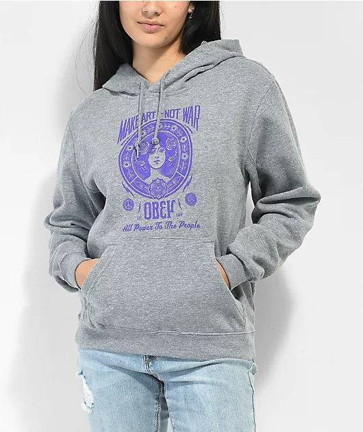 Obey Make Art Not War Heather Grey Hoodie