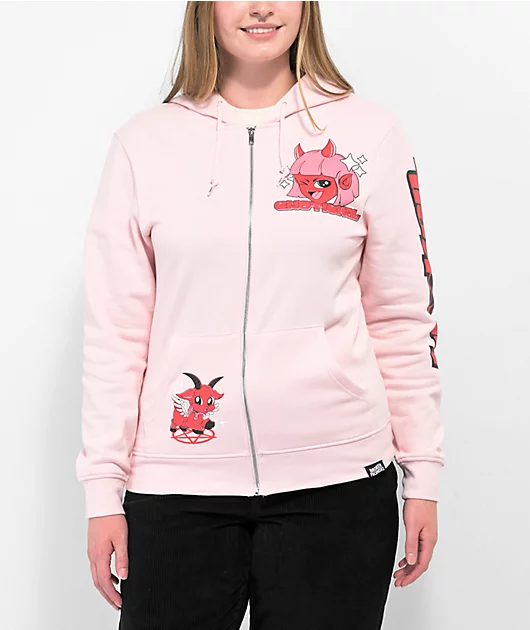 Broken Promises Emo Girl Pink Zip Hoodie