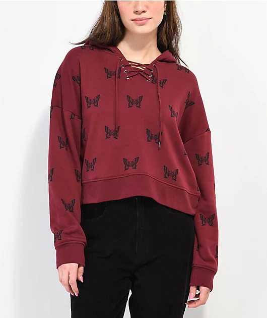 Lurking Class by Sketchy Tank Mariposa Red Crop Hoodie