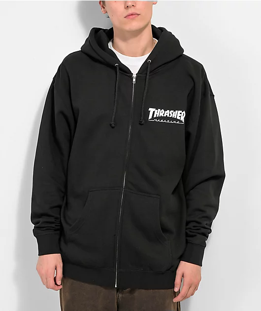 Thrasher Logo Black Zip Hoodie