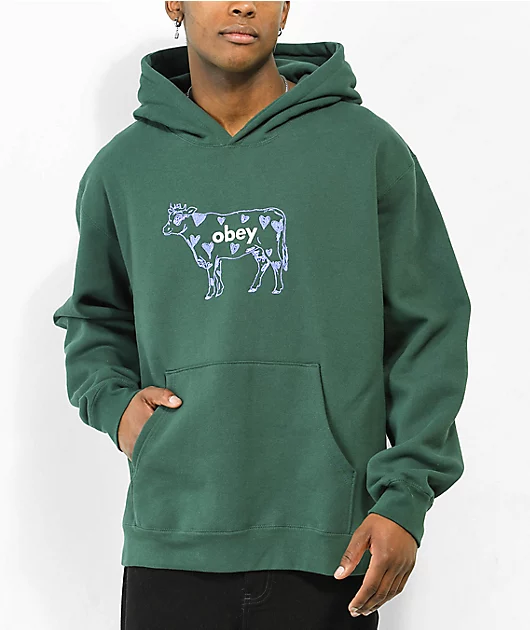 Obey Cow Extra Heavy Green Hoodie