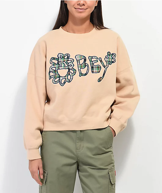 Obey Nana Oat Milk Crop Crewneck Sweatshirt
