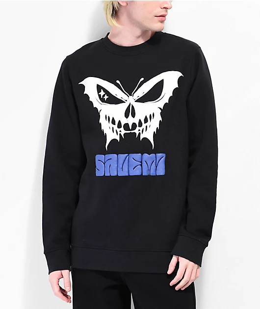 Salem7 Butterfly Black Crewneck Sweatshirt