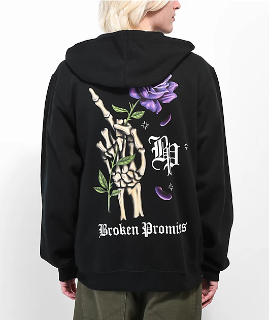 Broken Promises Wishful Thinking Black Zip Hoodie