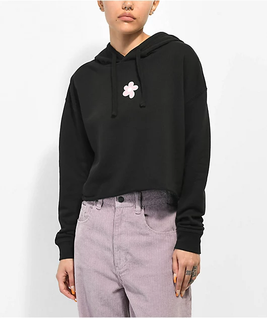 Petals and Peacocks We Grow Black Crop Hoodie