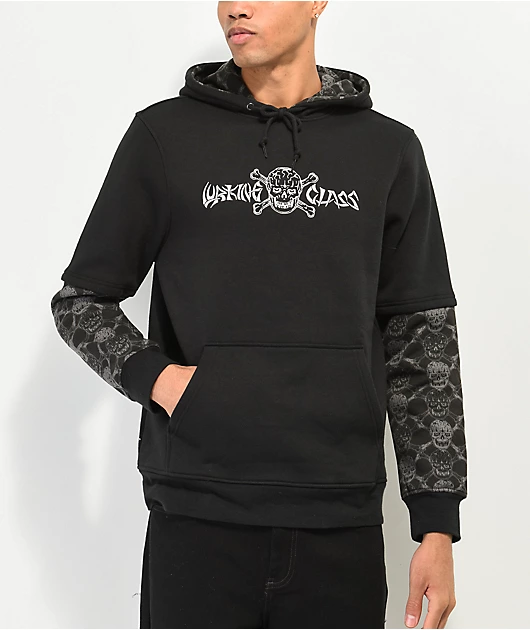 Lurking Class by Sketchy Tank Bones Layered Black Hoodie